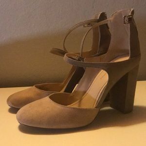 BCBG beige heels with strap detail